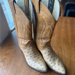 Larry Mahan Tan Ostrich Men’s Leather Western Boots
